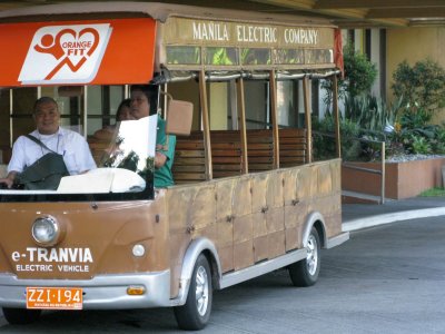 The electric cart beat us there