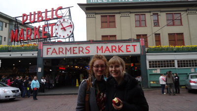 Eating a grapple in Pike Place Market