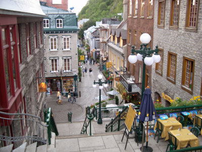 Lower Town seen from Escalier du Casse-Cou (Breakneck Stairs').  Stairs here since the first French settlement  in the 1600's.