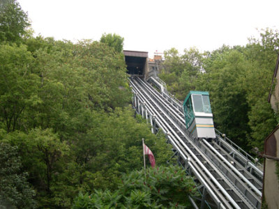 The funicular connecting the Upper and Lower Towns of Old Qubec. The view is from Lower Town.