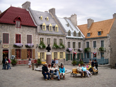 Place Royale in the Lower Town section of Old Qubec. In the center is a bust of Louis XIV, the Sun King.