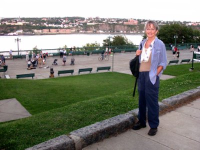 Judy - overlooking  the Terrasse Dufferin (boardwalk). The St. Lawrence River is in the background.