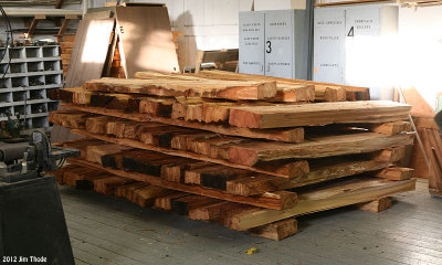 Planks stored inside to dry