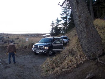 Base of Bluff Light Keepers Arriving by Pick Up Trucks 3e