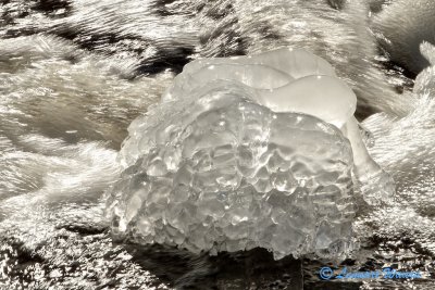 Ice crystal in running water