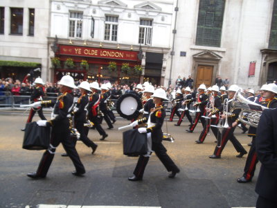 The band of the Royal Marines returns to Aldwych for the main procession