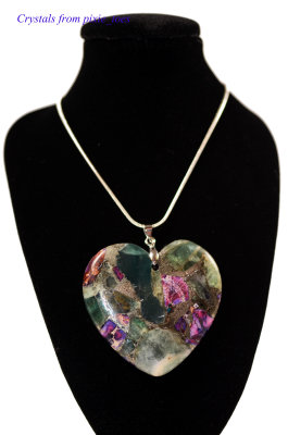 Gorgeous Pyrite & Fluorite Heart-shaped Pendant on 16 Silver Plated Necklace