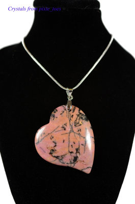 Pretty Rhodonite Heart-shaped Pendant on 16 Silver Plated Necklace