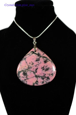 Rhodonite Drop Pendant on 16 Silver Plated Snake Chain Necklace