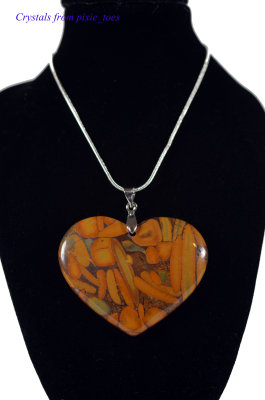 Bamboo Jasper Heart-shaped Pendant on 16 Silver Plated Necklace