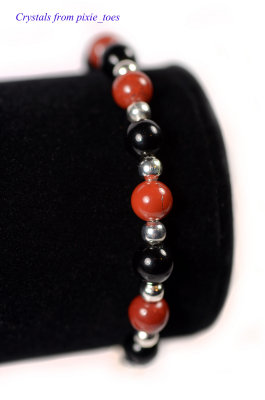 Onyx & Red Jasper plus Silver-Plated Beads