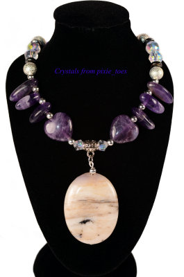 Purple Amethyst Gemstone Bold Statement Necklace with Pendant 