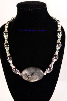 Larvikite and Hematite Gemstone Beaded Necklace - Simple & Elegant!