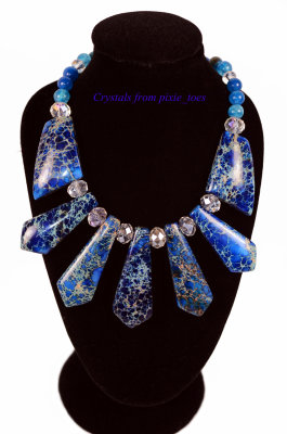 Dyed Blue Variscite and Banded Agate Statement Necklace - Stunning & Unique!
