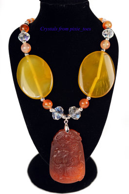Gorgeous Orange and Yellow Carnelian Gemstone Statement Necklace - Unique
