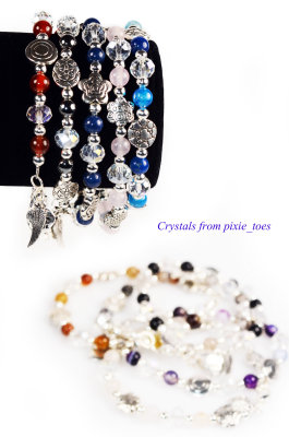 Gemstone & Crystal Beaded Bracelet, Antique Silver Charms