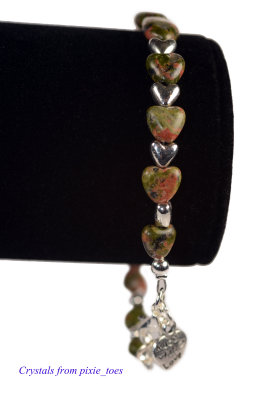 Unakite Bracelets with Silver-Plated Heart Beads