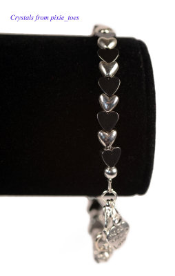 Hematite Bracelets with Silver-Plated Heart Beads