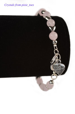 Rose Quartz Bracelets with Silver-Plated Heart Beads