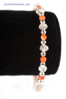 Banded Red Agate Gemstone & Crystal Beaded Bracelet
