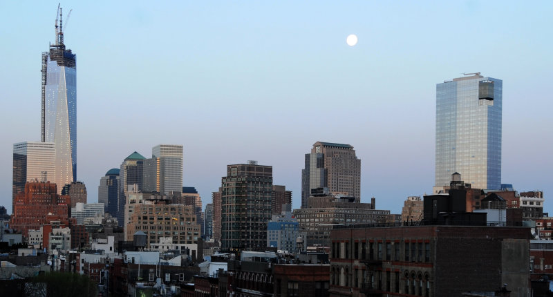 Financial Center Skyline - Full Moon at Daybreak