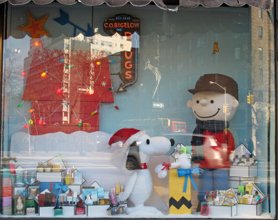 Snoopy & Charlie Brown in Bigelow Drug Store Window with Reflections