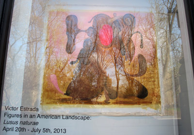 Strange Figures & Landscape Painting in an NYU Gallery Window with Park Reflections