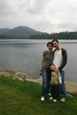 Vika, Alex, and Michael near the Mirror Lake in Lake Placid.