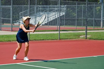 Debbie Hill plays tennis with friends at Crockett Park