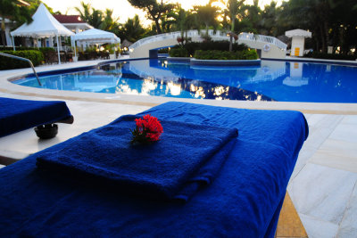 Poolside Chaise With Red Flower