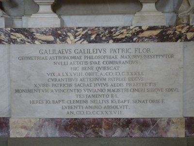 Incscription, tomb of Galileo