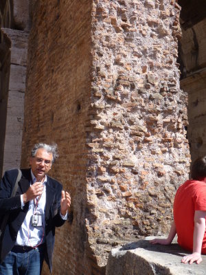 Armando (our guide) and pillar inside Colosseum