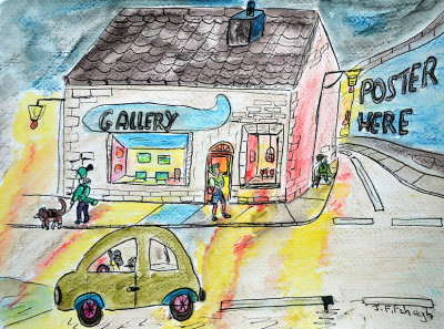 Illustration Night Town pen,ink and watercolour