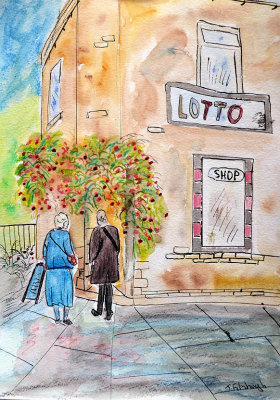 Corner Shop pen ,ink and watercolour