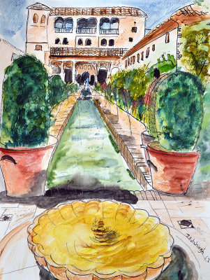 Alambra Palace in Watercolour pen and ink for sale framed £58