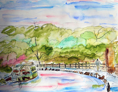 By The Canal watercolour pen and ink for sale unframed £38 A-3 size