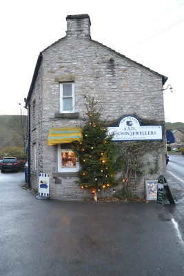 A Blue John Shop in Castleton with Christmas Tree