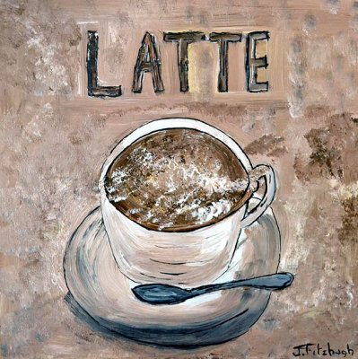 Cup of Latte acrylic, pen and ink on wood panal