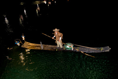 Fishing with Cormorants - Li River at night