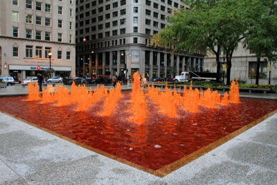 Daley Plaza Fountain, dyed red in support of Chicago Blackhawks Stanley Cup run in 2010, Chicago, IL