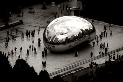 Cloud Gate, The Bean, Chicago view from Kemper Building, Chicago, IL - Open House, Chicago 2012, Black and White