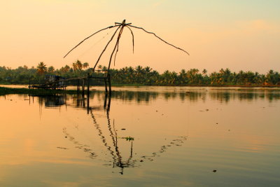 Cheena vala, Chinese Fishing net, Sunset, Lake Vembanad, Vayalar, Kerala