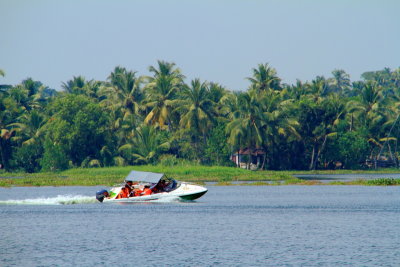 Speed boat on Lake Vembanad, Vayalar, Kerala
