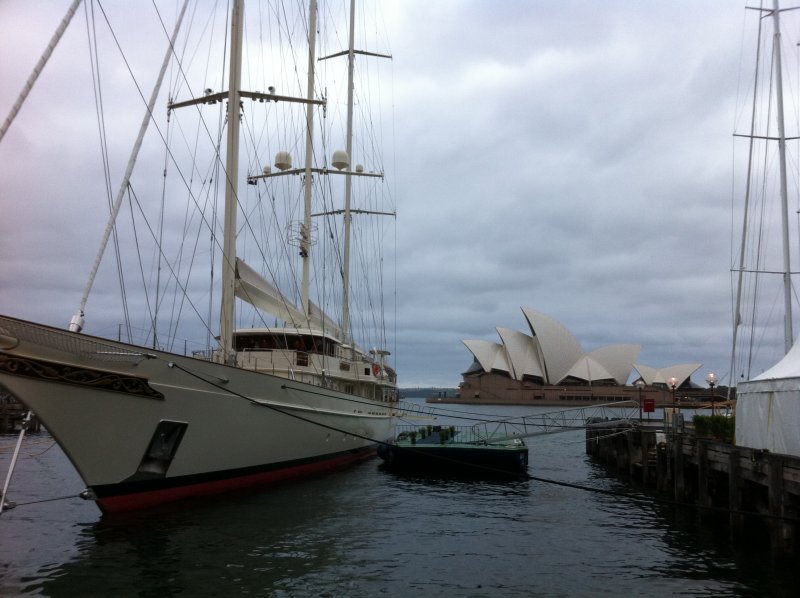 Giant sailing yacht and Opera House