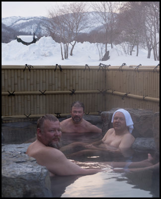 Kari Wallgren, myself & Jari Peltomäki in the daily bath....
