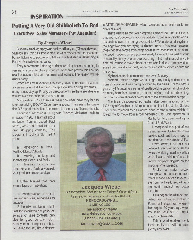 Jacques Wiesel Columnist for Our Town News
