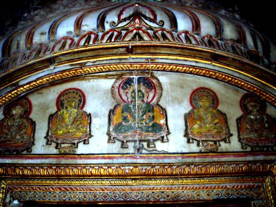 Painted icons, old Hindu temple
