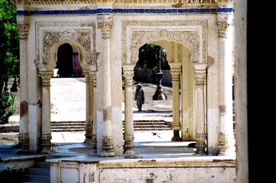 A rotting gazebo, also solid marble, in front of the rotting palace