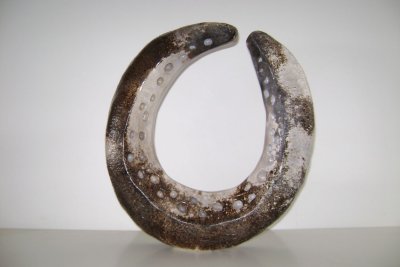 crescent shape, smoke fired, 28 x 30 cm