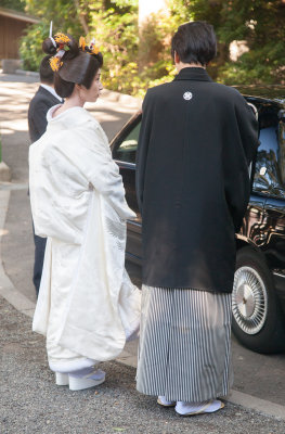 Traditional bride and groom near Meiji Shrine